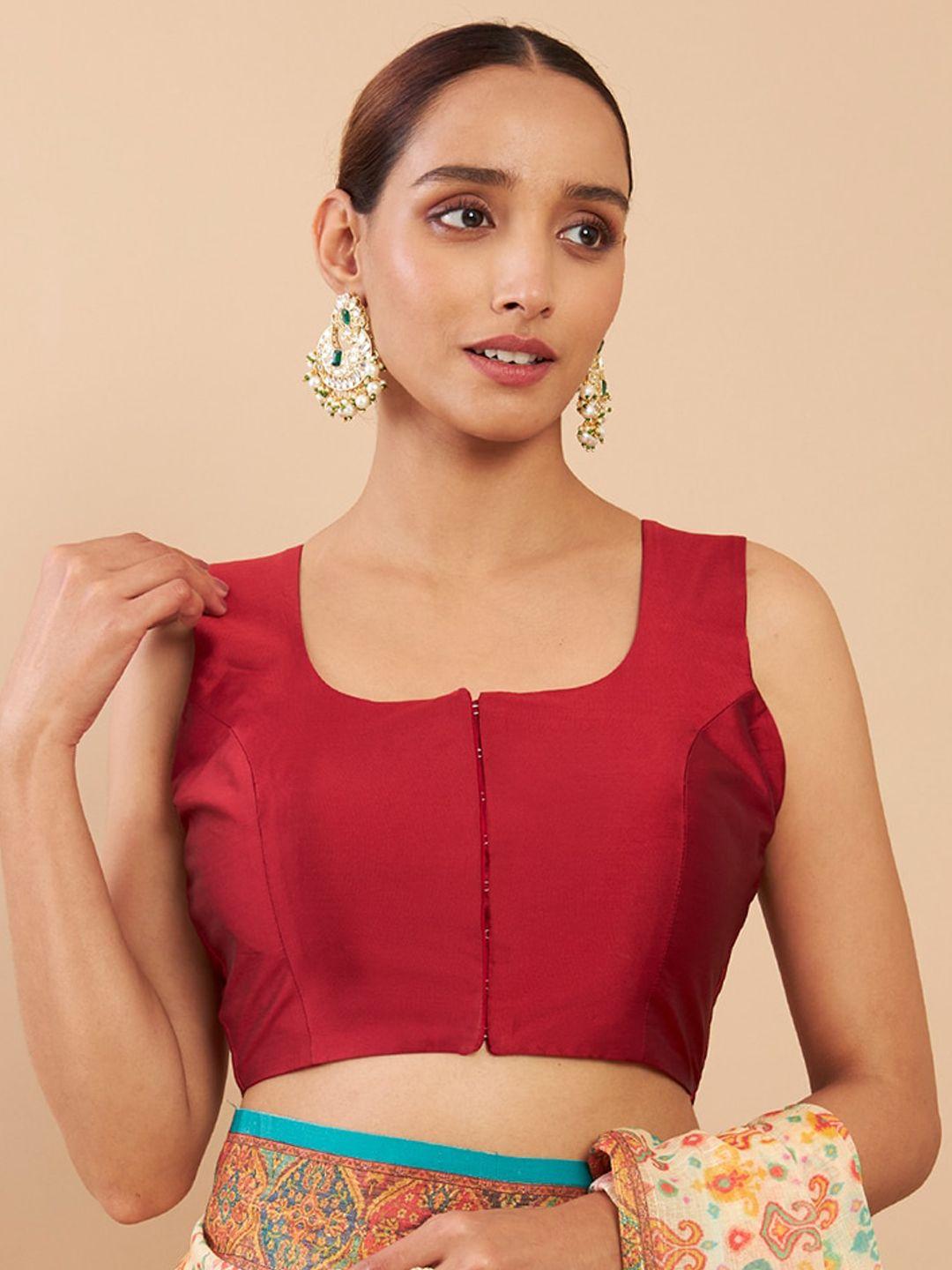 soch maroon solid sleeveless saree blouse