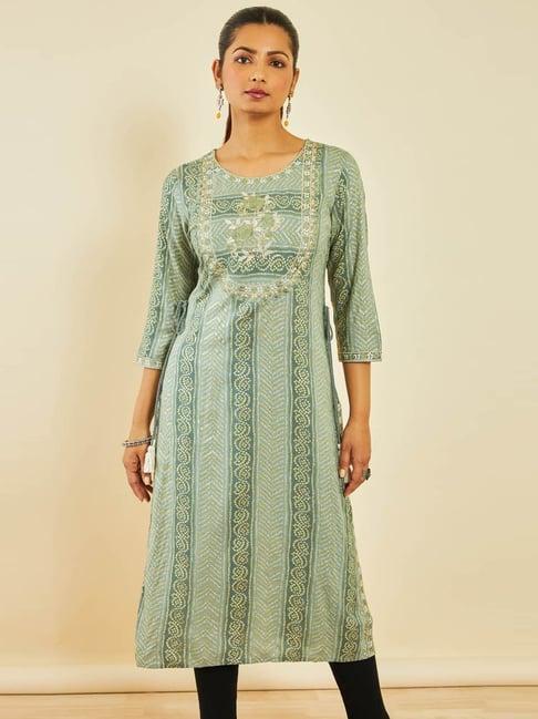 soch mint green embroidered straight kurta