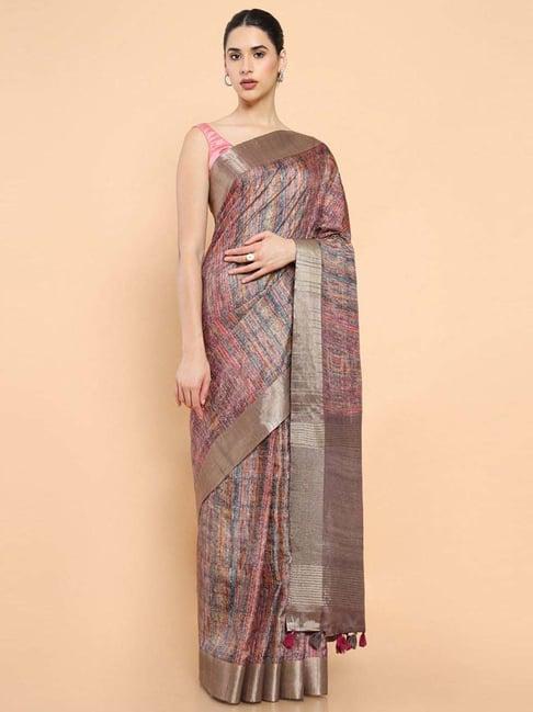 soch multicolored cotton printed saree with unstitched blouse