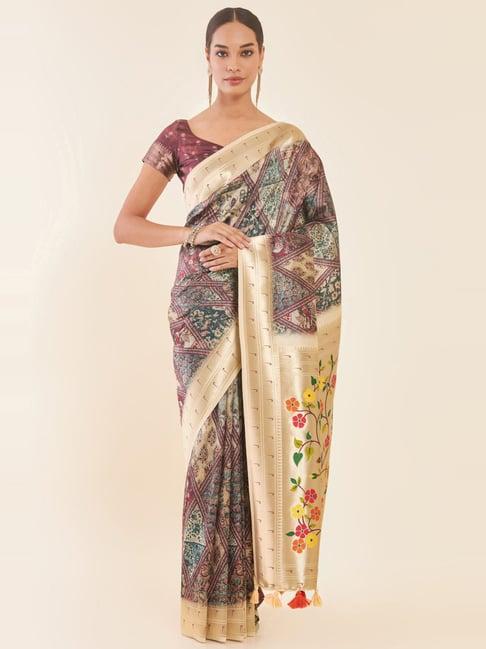 soch multicolored printed saree with unstitched blouse