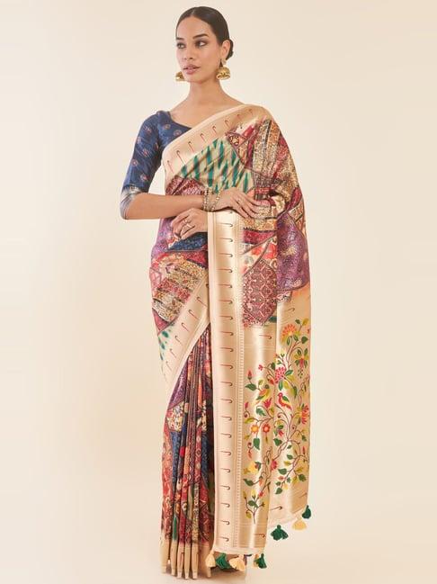 soch multicolored printed saree with unstitched blouse
