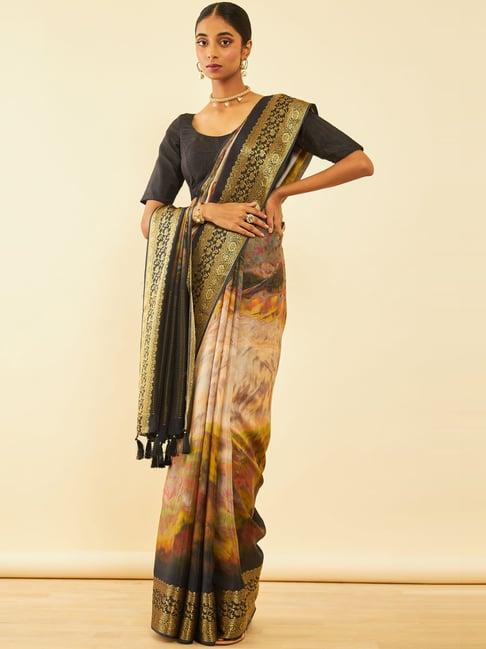 soch multicolored printed saree with unstitched blouse