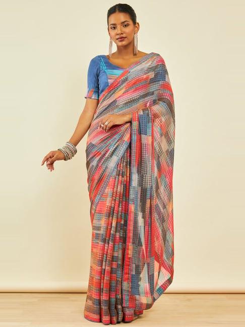 soch multicoloured chiffon abstract print saree