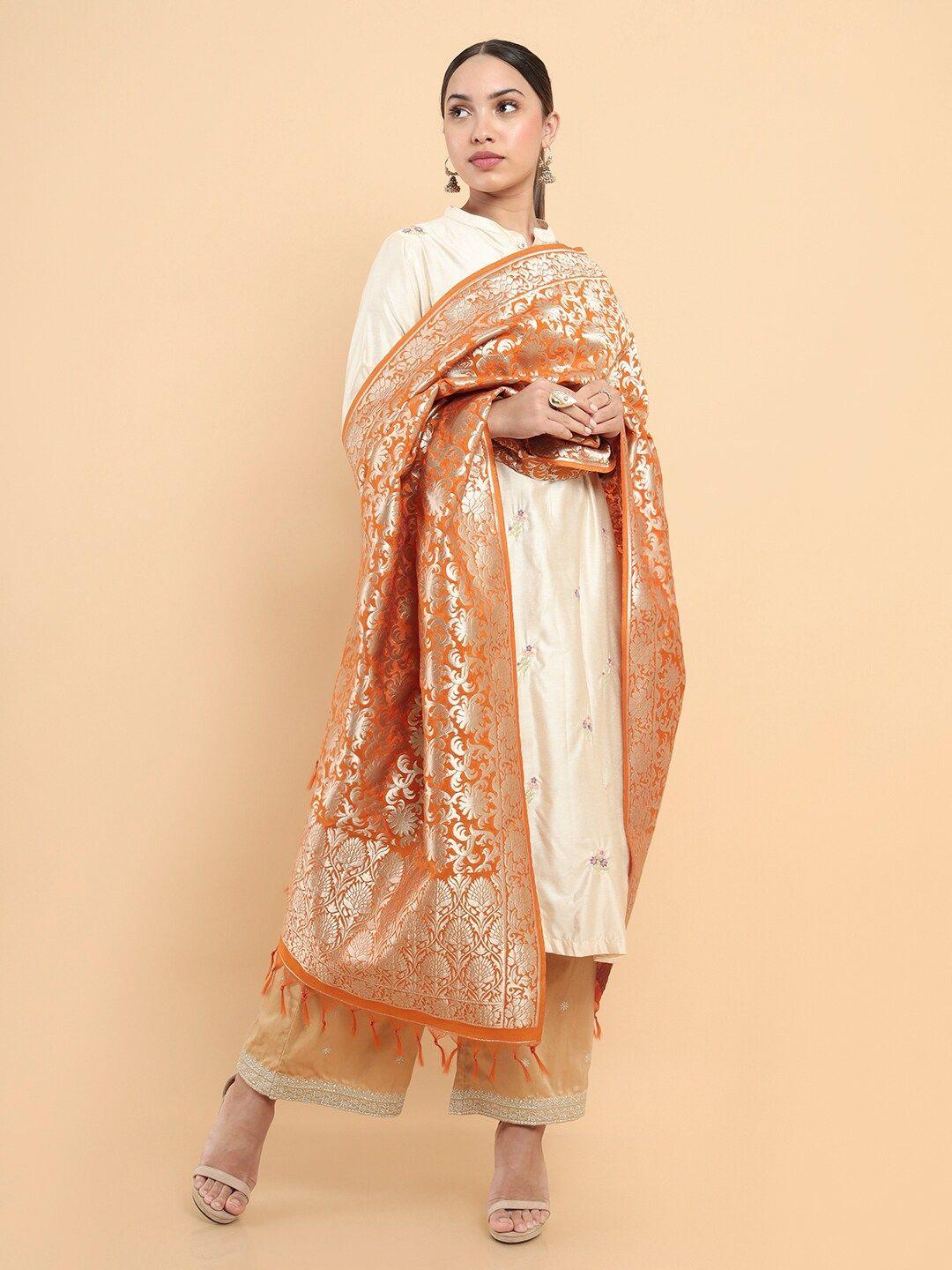 soch mustard & gold-toned printed dupatta