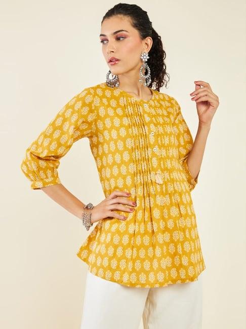 soch mustard cotton printed tunic