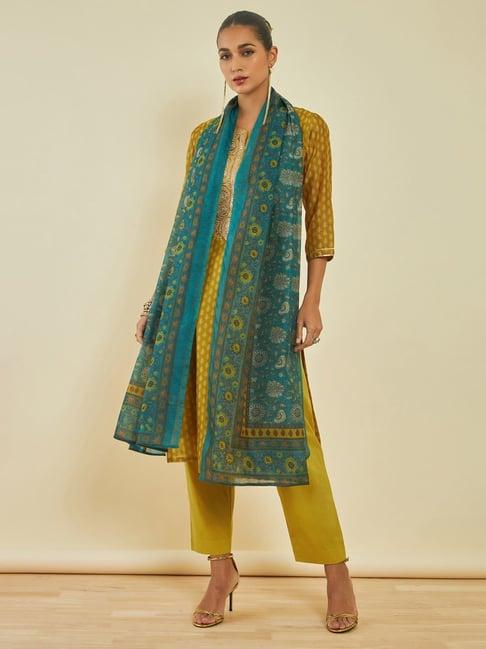 soch mustard embellished kurta pant set with dupatta