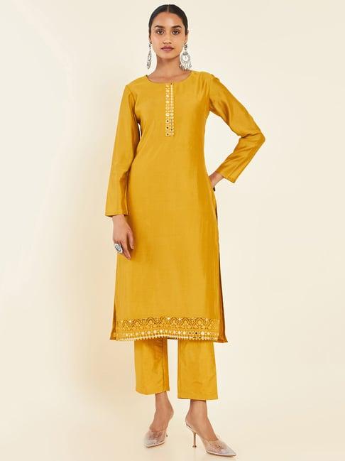 soch mustard kurta pant set