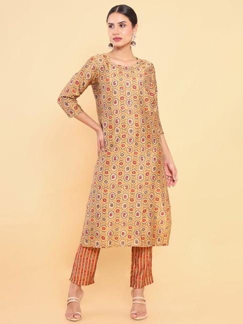 soch mustard printed kurta pant set