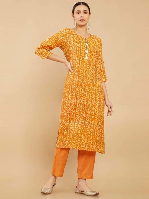 soch mustard printed kurta pant set