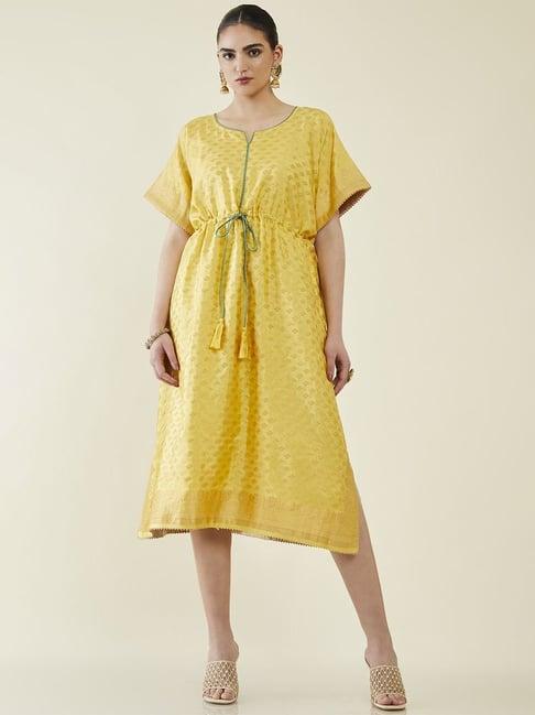 soch mustard woven pattern a-line kaftan