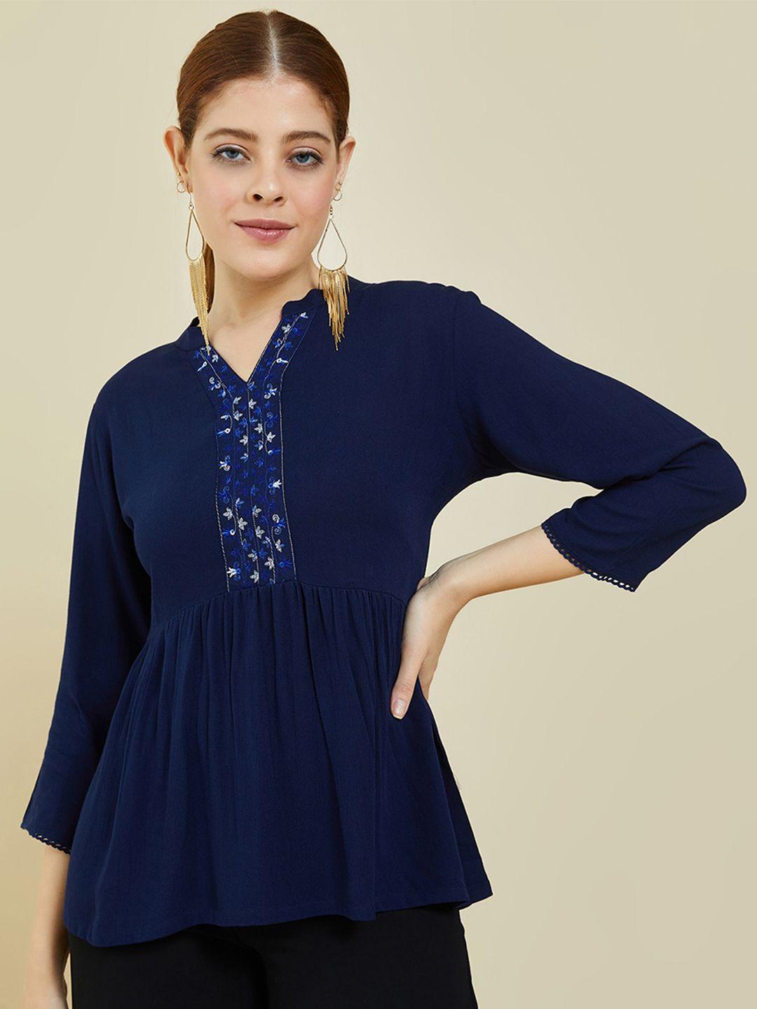 soch navy blue embroidered tunic