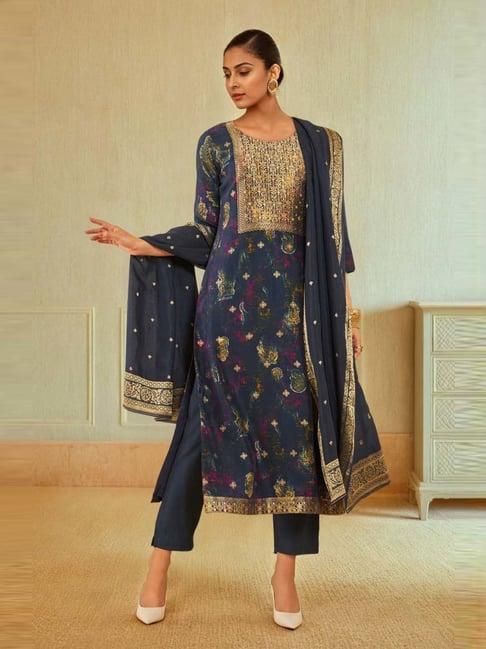 soch navy embellished kurta pant set with dupatta