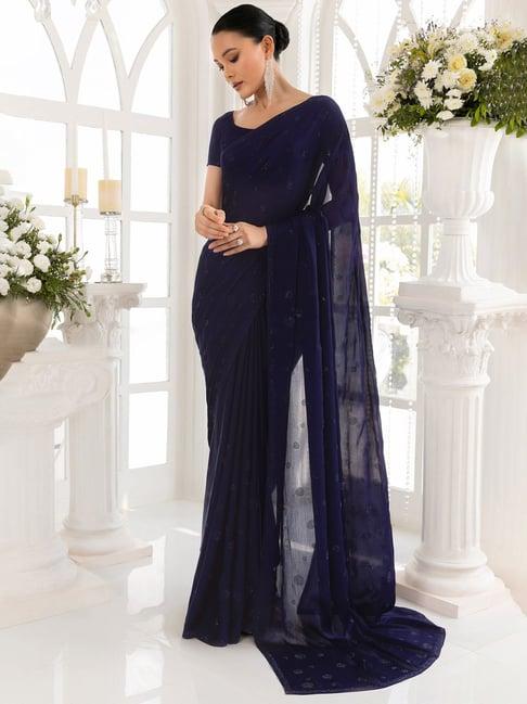 soch navy embellished saree with unstitched blouse