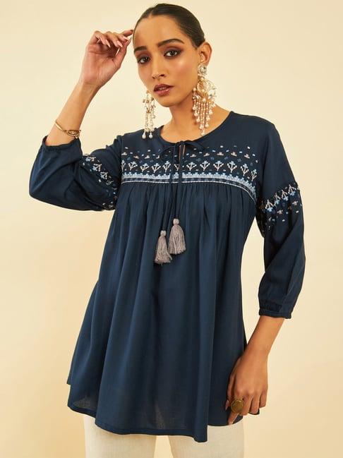 soch navy embroidered tunic