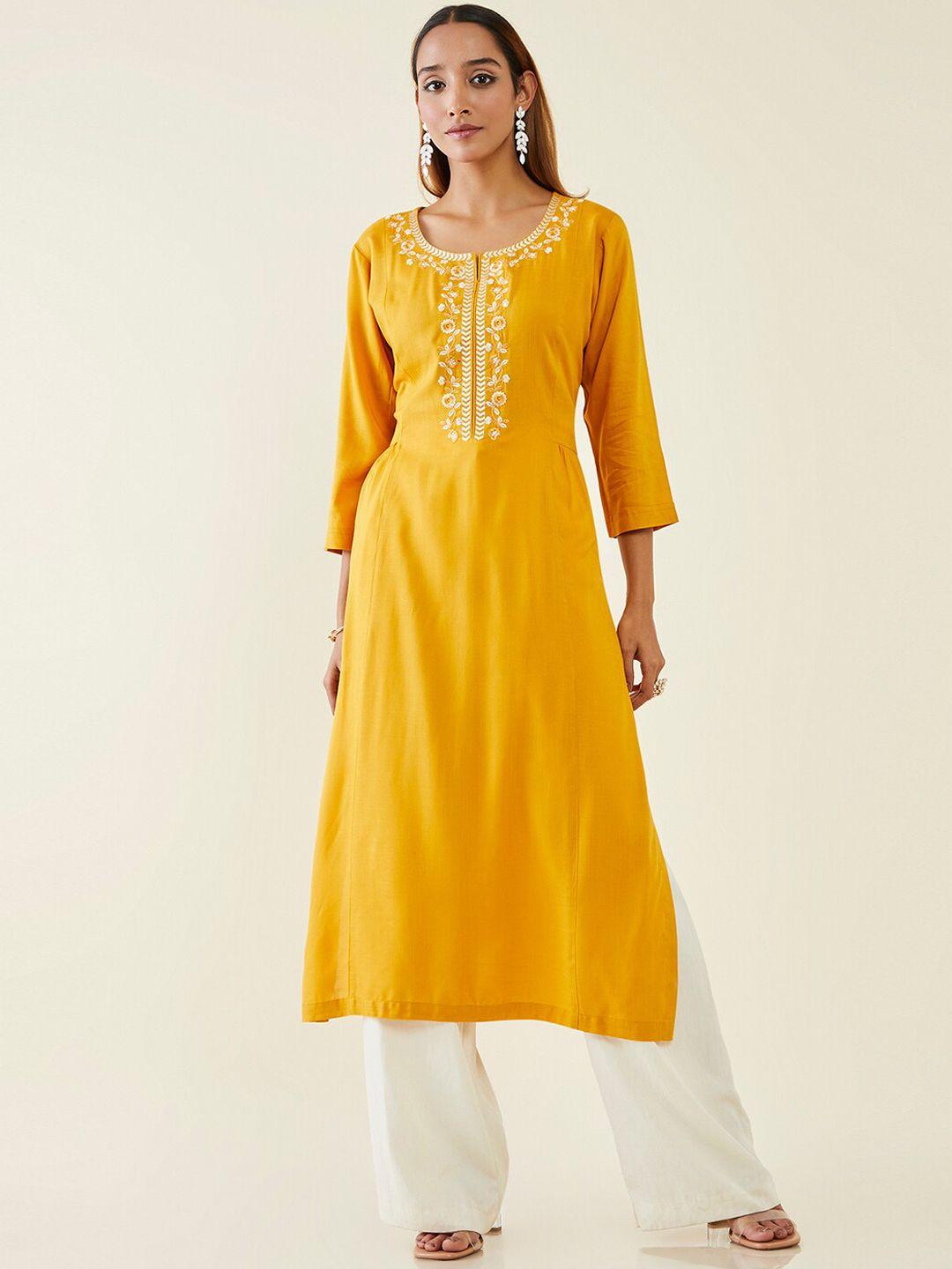 soch notched neck floral embroidered kurta