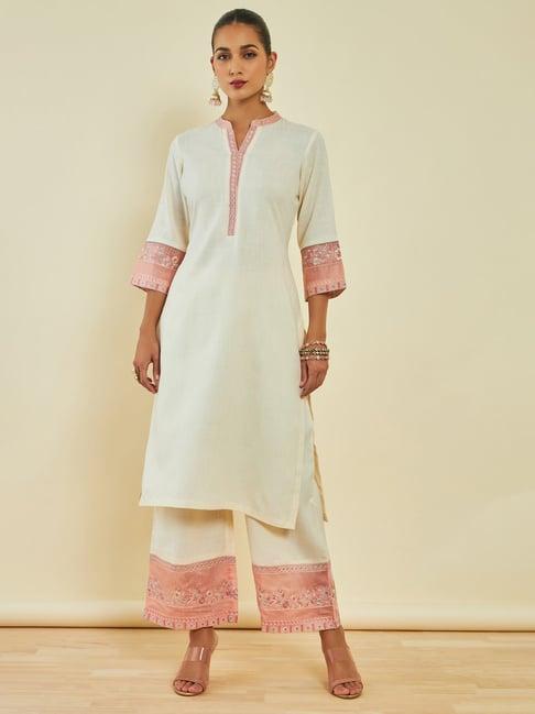 soch off-white embroidered kurta palazzo set