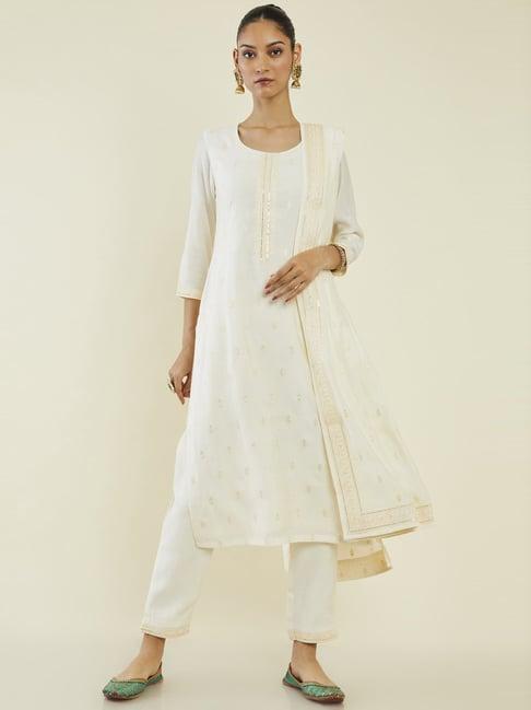 soch off-white embroidered kurta pant set with dupatta