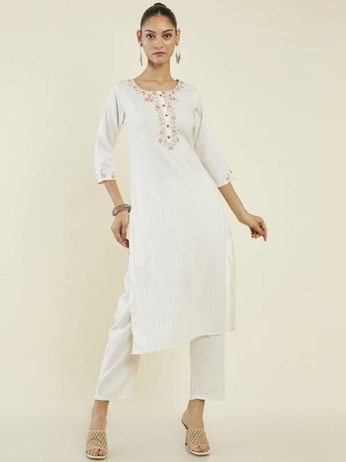 soch off-white embroidered kurta pant set