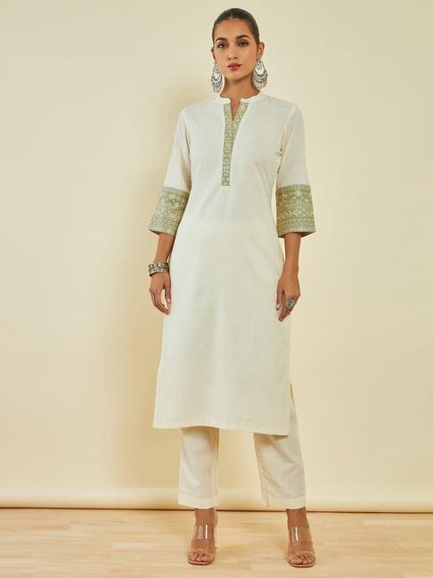 soch off-white embroidered kurta pant set