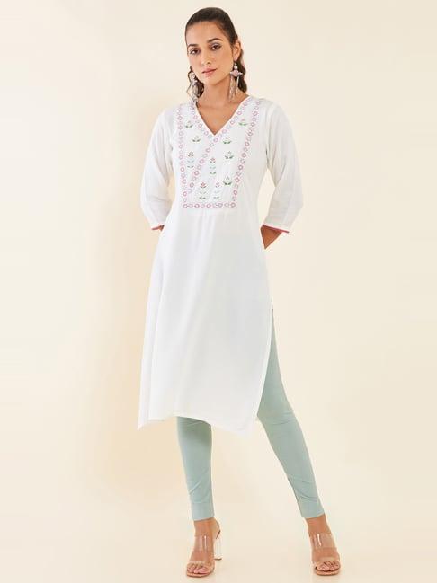 soch off-white embroidered straight kurta