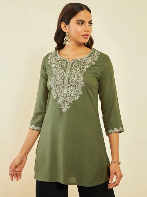 soch olive green embroidered tunic