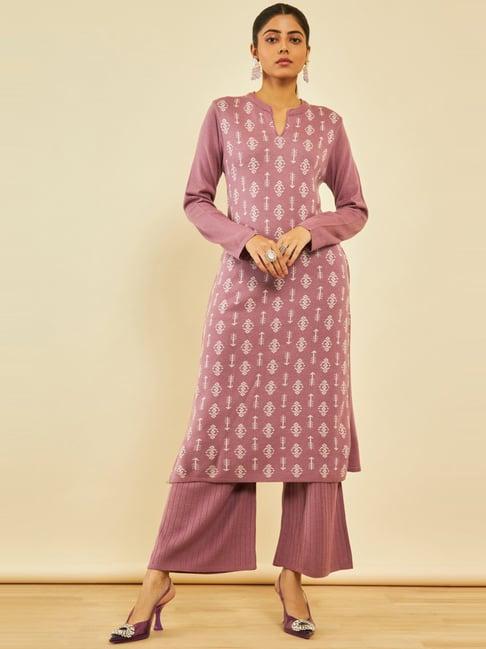 soch onion pink acrylic ethnic motifs pattern knitted winter kurta set