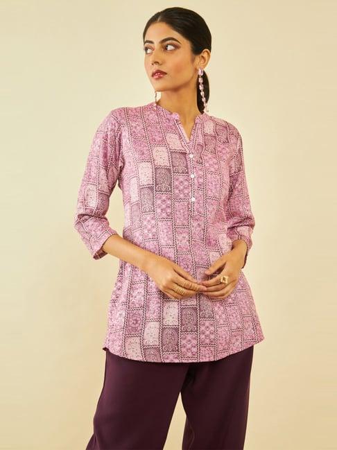 soch onion pink rayon paisley print straight tunic