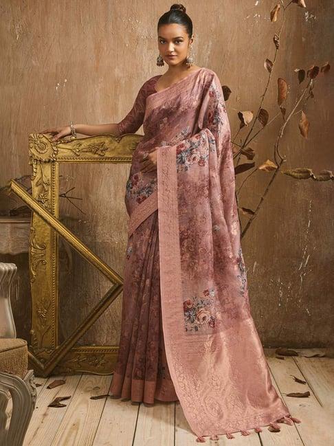 soch onion pink woven saree with unstitched blouse