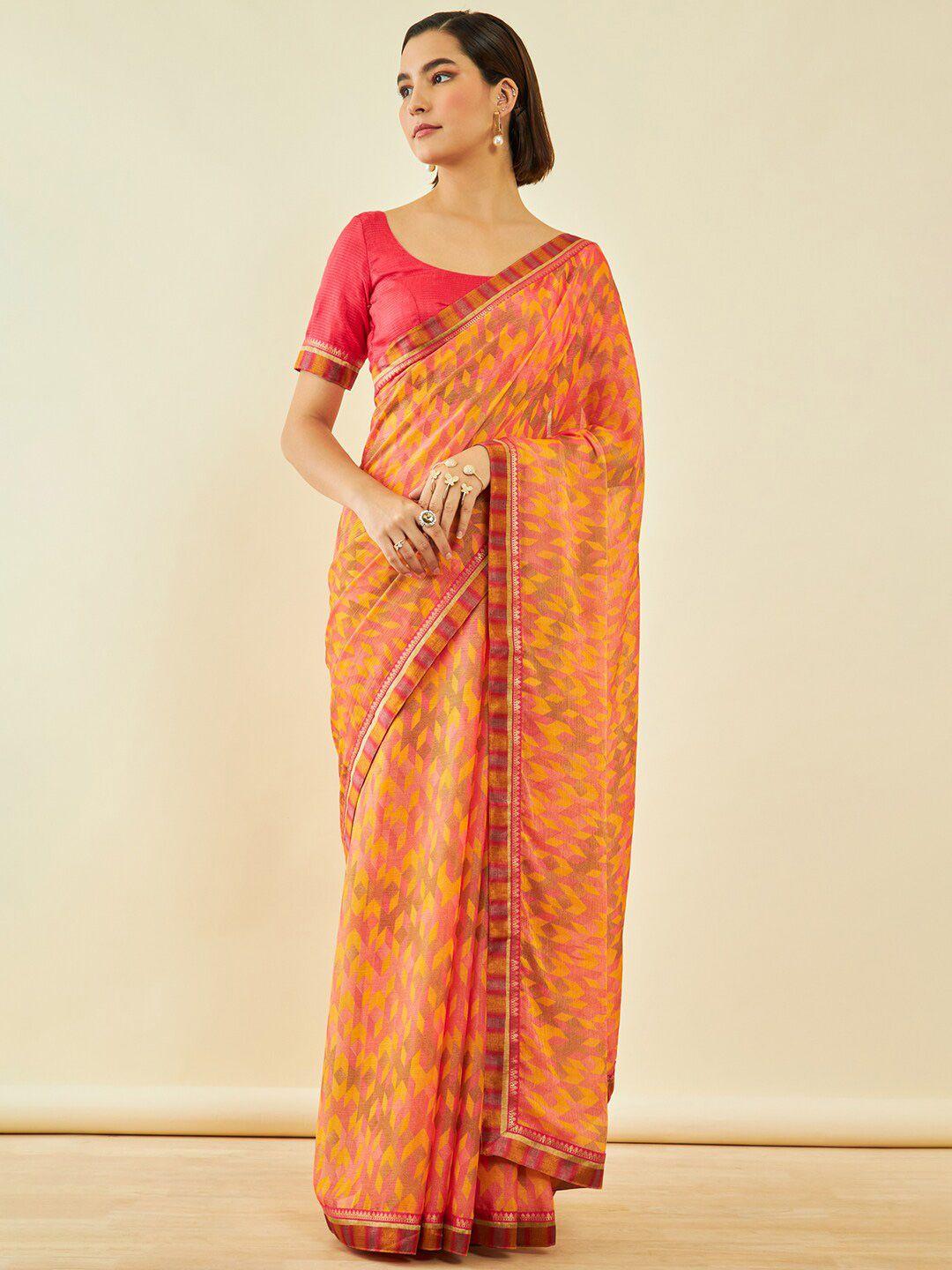 soch orange & yellow poly chiffon saree