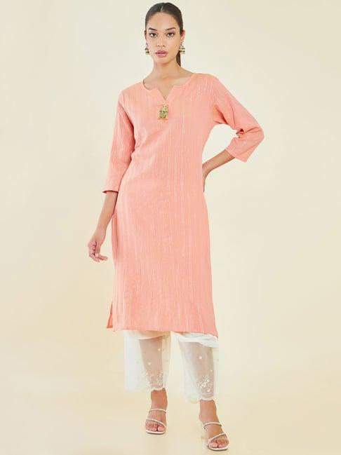 soch orange cotton striped kurta