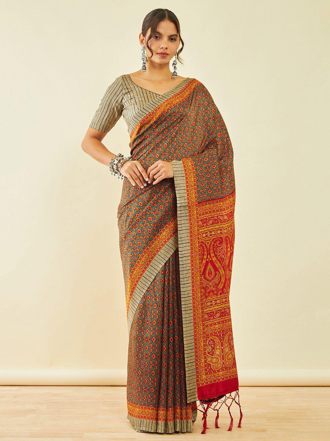 soch paisley printed pashmina saree with shawl