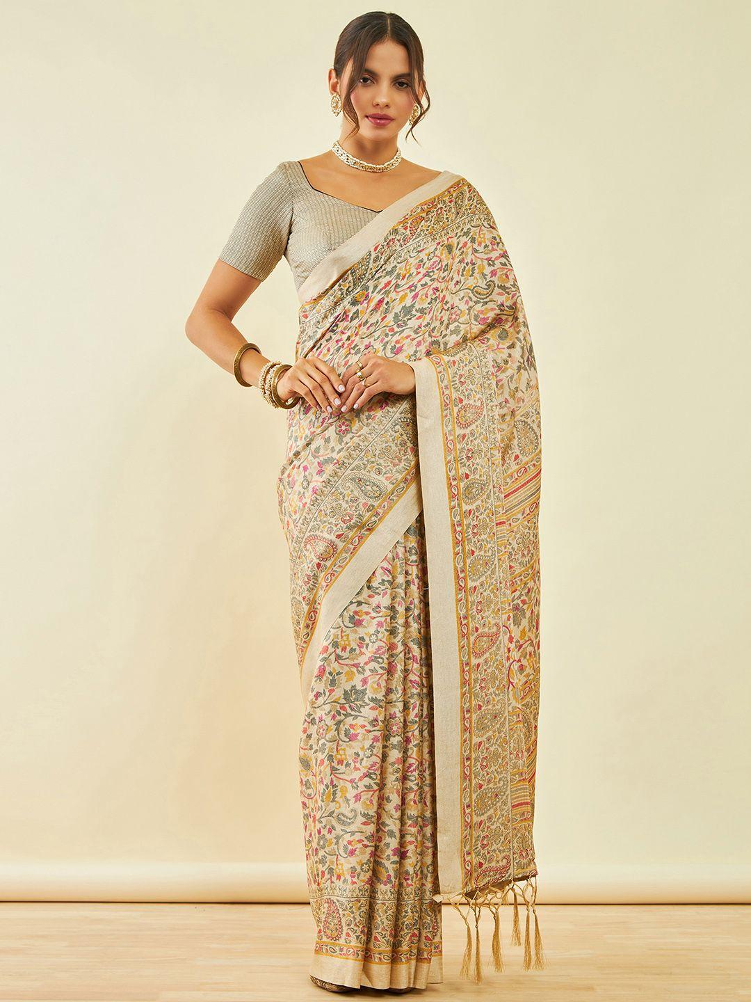 soch paisley printed pashmina saree