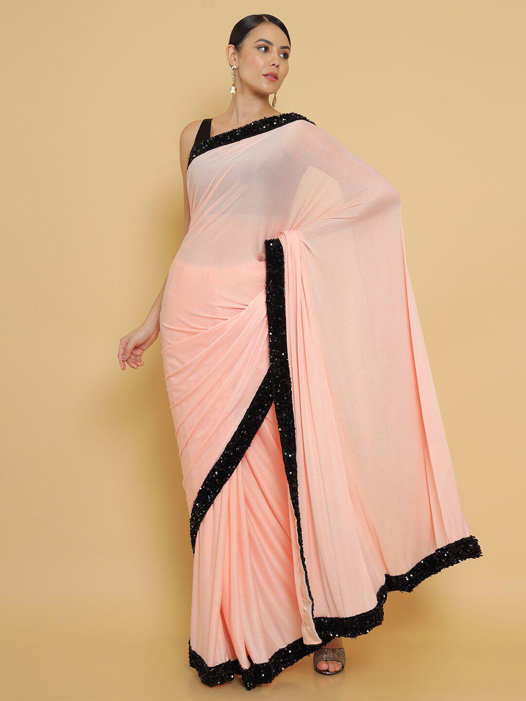 soch peach-coloured & black satin saree