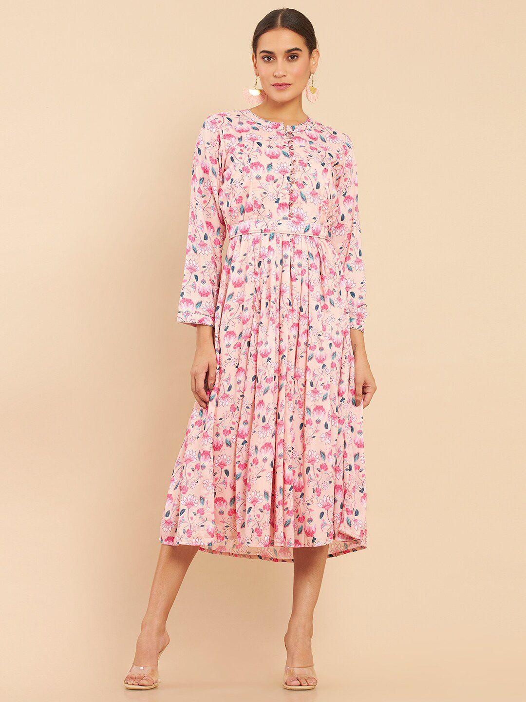 soch peach-coloured & pink floral midi dress