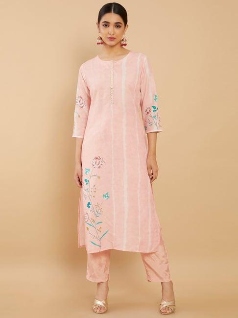 soch peach cotton floral print kurta palazzo set