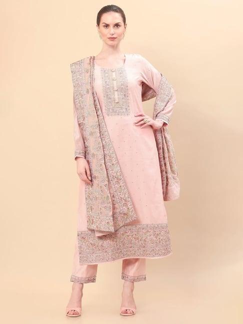 soch peach embroidered kurta pant set with dupatta