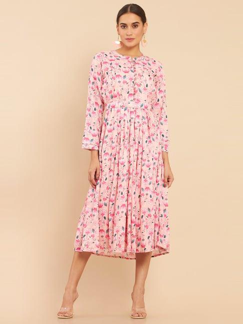 soch peach floral print a-line dress