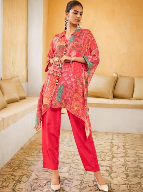 soch peach printed kaftan palazzo set with inner