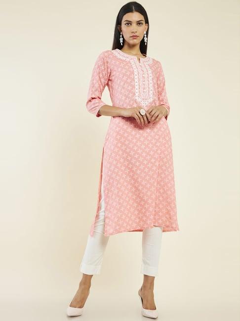 soch peach printed straight kurta