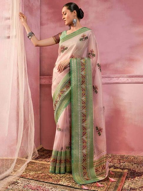 soch peach silk embroidered saree with unstitched blouse