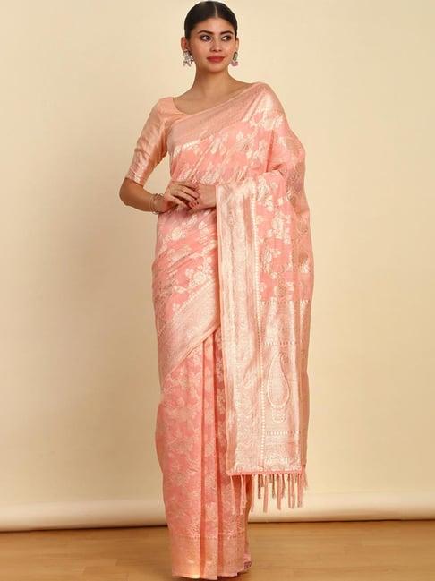 soch peach woven saree with unstitched blouse