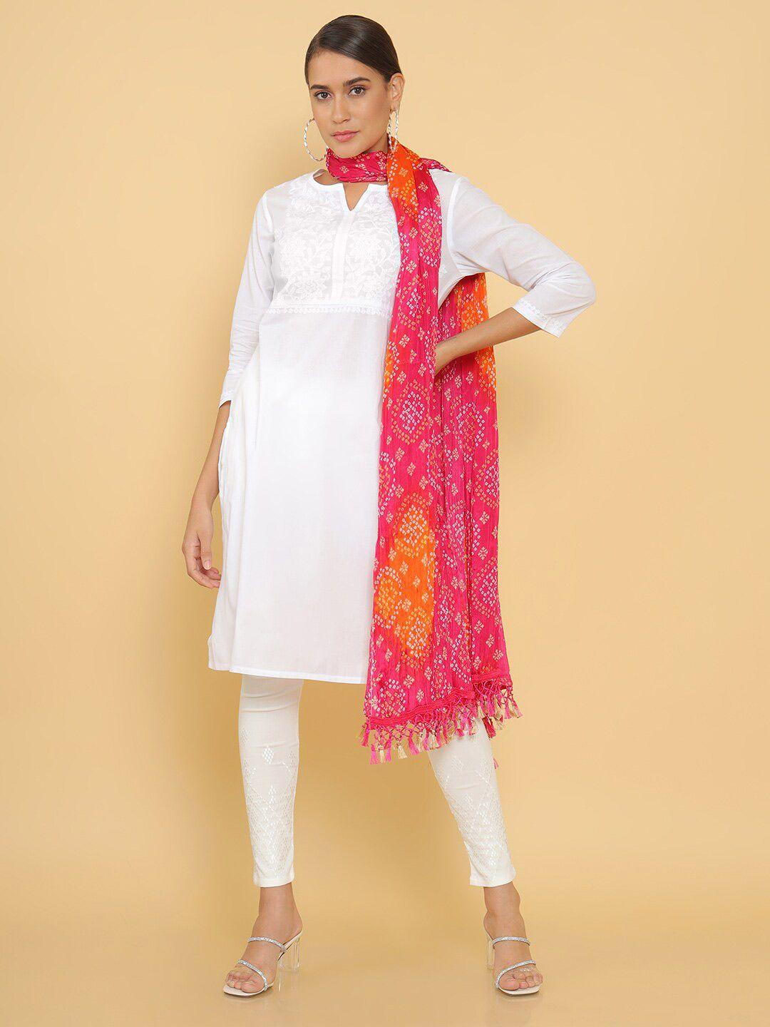 soch pink & orange printed dupatta