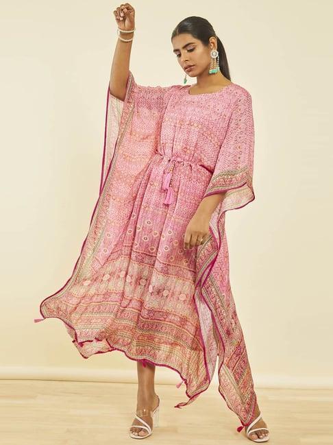 soch pink chinon geometric print kaftan with inner slip