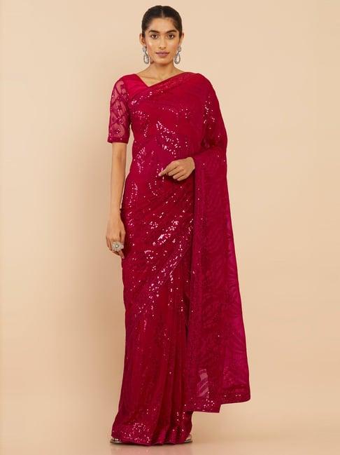 soch pink embellished saree with unstitched blouse