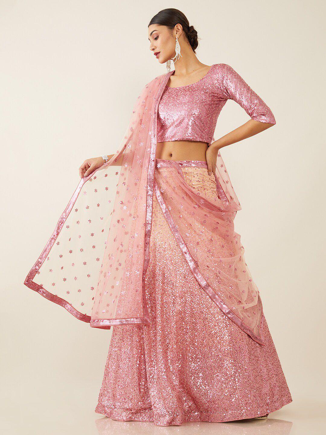 soch pink embellished unstitched lehenga & blouse with dupatta