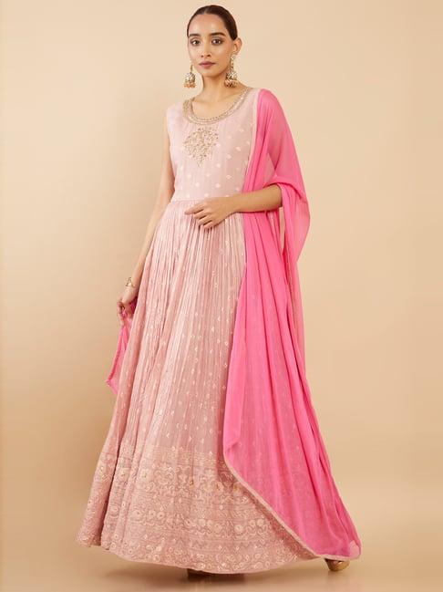 soch pink embroidered kurta pant set with dupatta