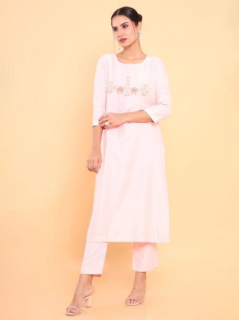 soch pink embroidered kurta pant set