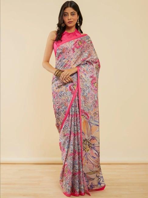 soch pink floral print saree with unstitched blouse