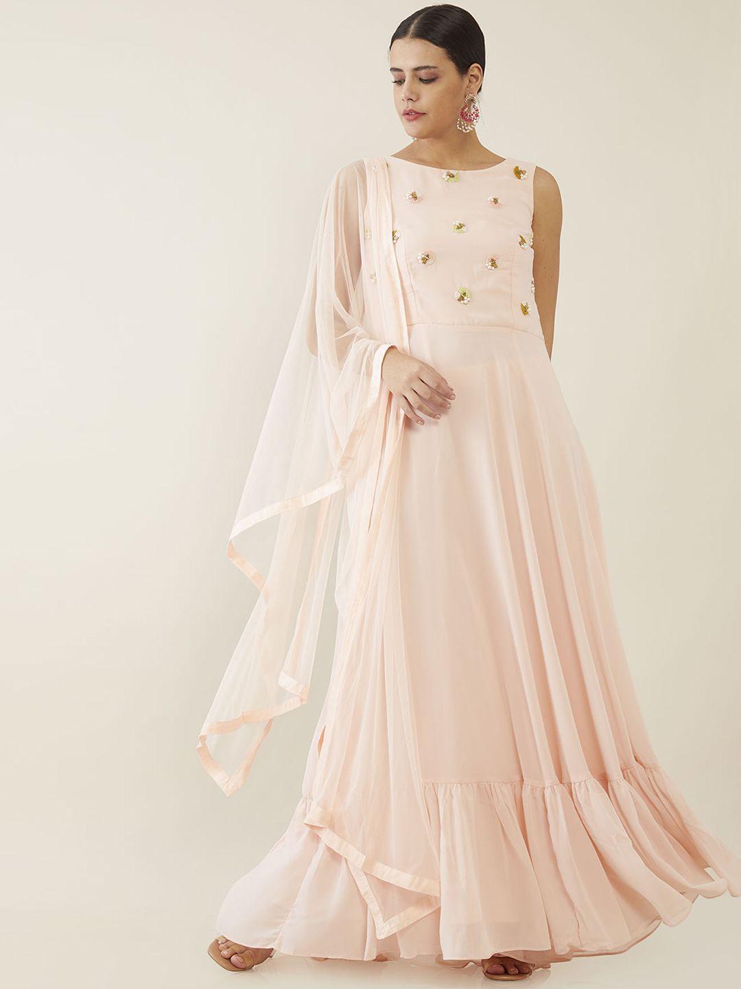 soch pink fringed georgette ethnic maxi dress