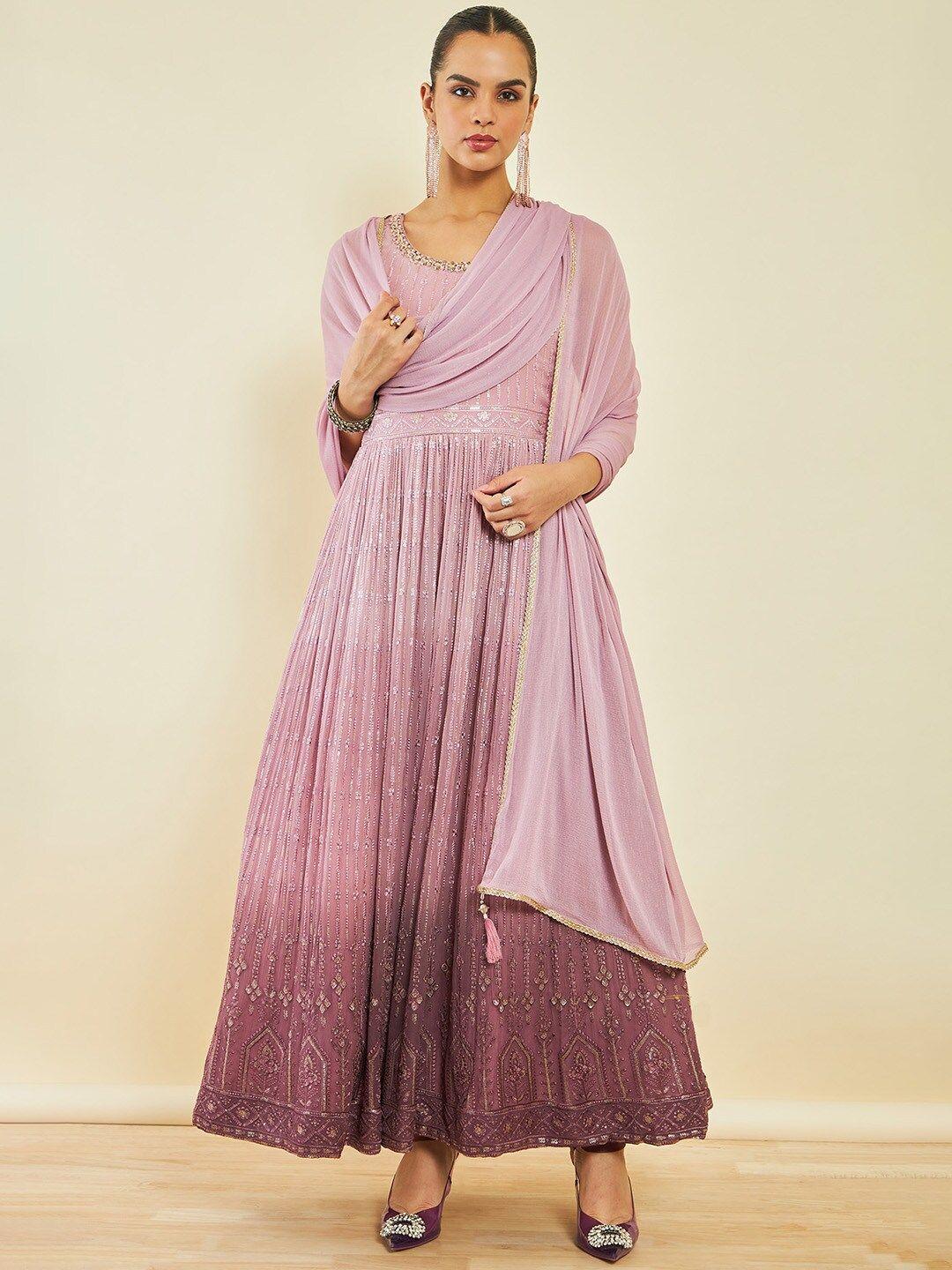 soch pink print georgette maxi dress